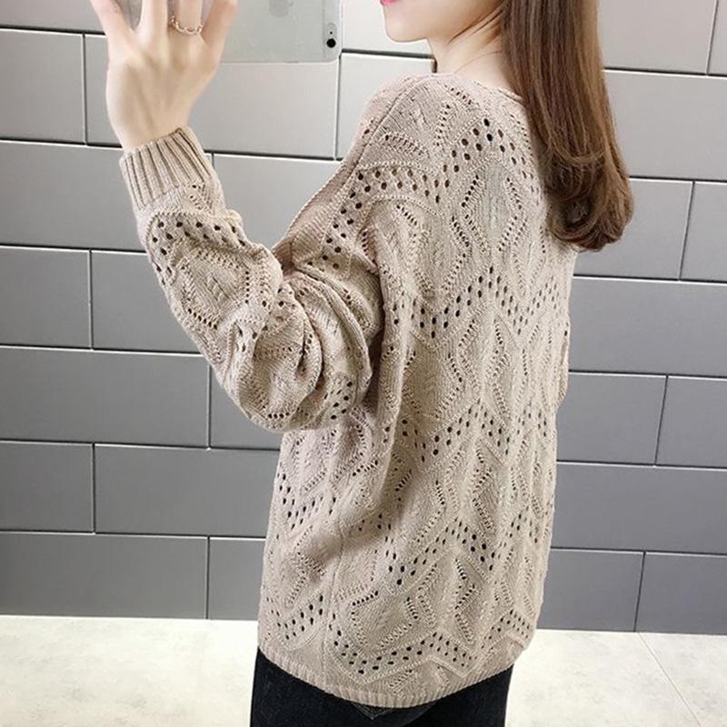 Hollow Women's Knitwear Spring and Autumn Style V-neck Loose Bottoming Shirt Short Long-sleeved Sweater Coat