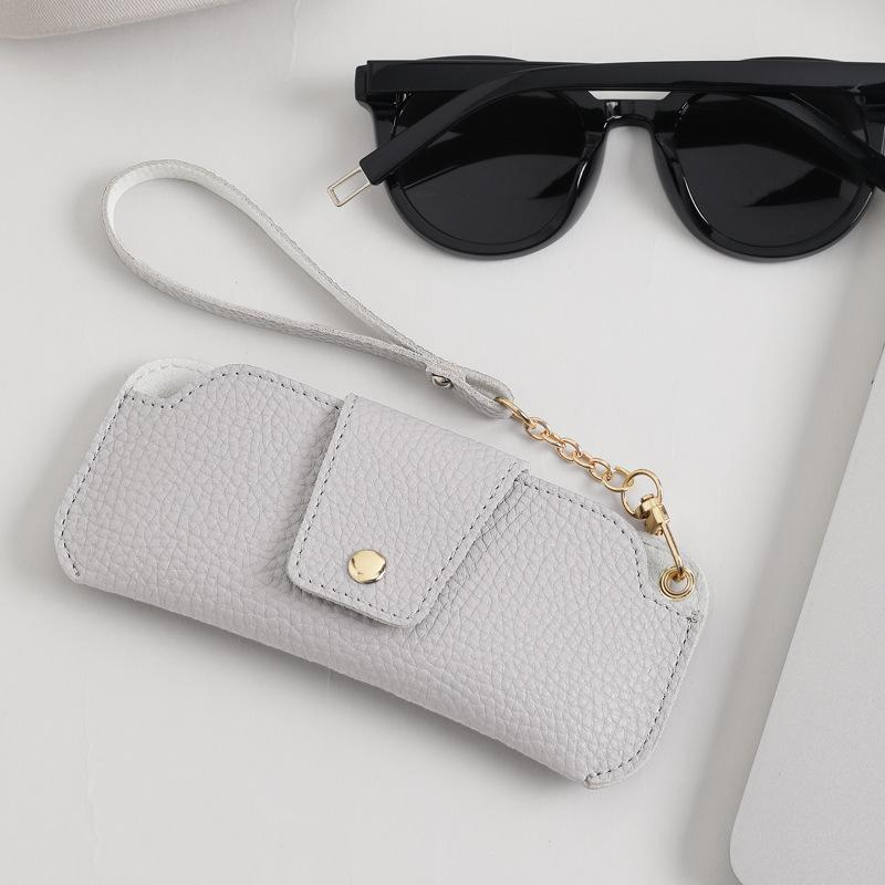 PU Leather Glasses Case Travel Sunglasses Holder With Wrist Strap Soft Pouch Unisex For Daily Use