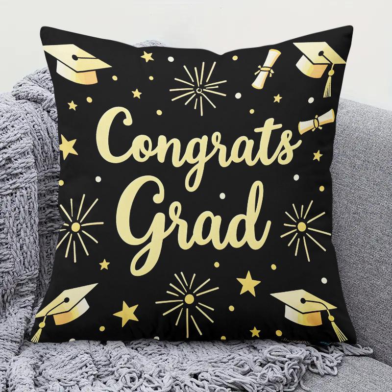 Graduation Pillowcase Congrats Grad Cushion Cover Black Gold Graduation Party Decor Class of Throw Pillow Student Gift