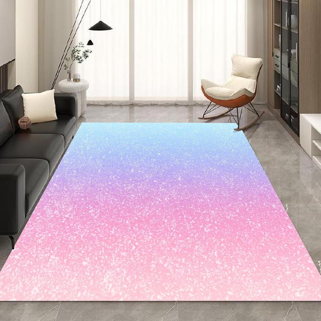 kxry Area Rugs 5X7 Feet, Pink Galaxy Gradient Glitter Soft Machine Washable Rugs Rainbow Tie Dye Ombre Non Slip Foldable Floor Carpet for Li