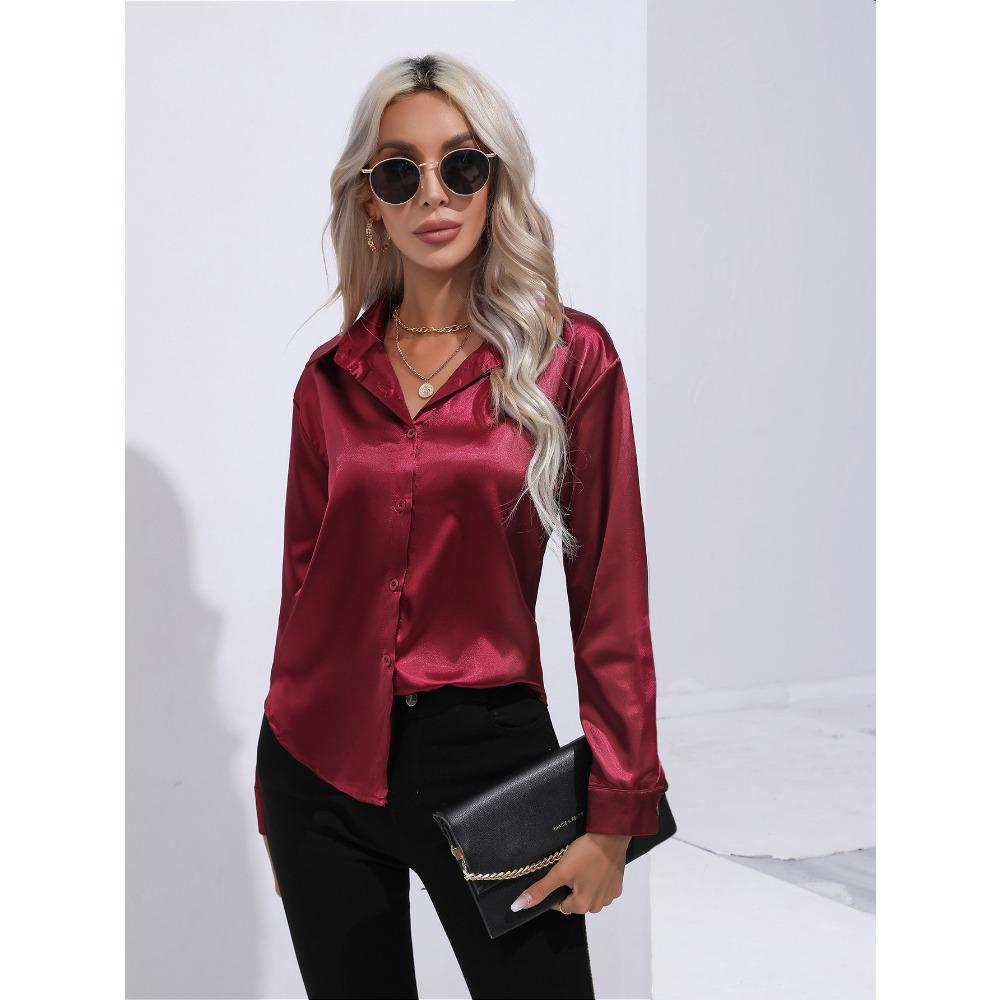 Women's New Popular Satin Shirt Imitates Silk Long Sleeved Shirt
