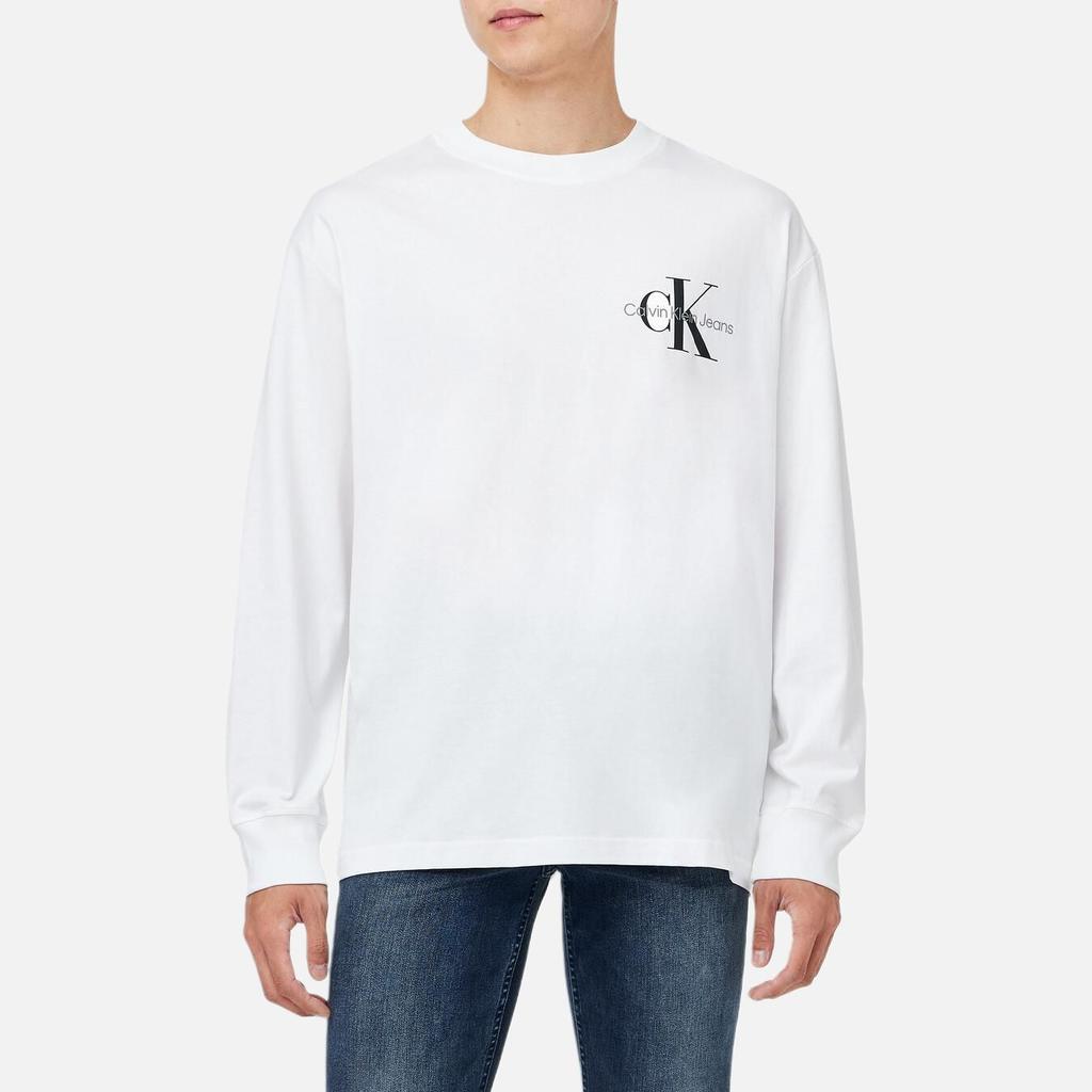 Calvin Klein Свободный крой, надпись, повседневная, удобная, с круглым вырезом, с длинным рукавом, футболка, унисекс, топы, ярко-белый, J327339-YAF