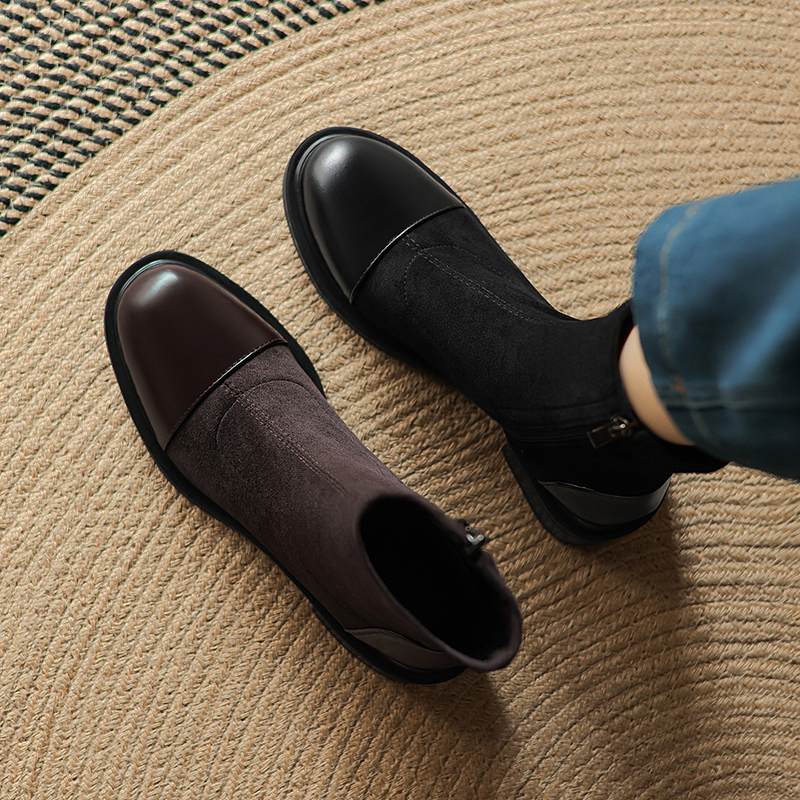 Krazing Po микрофибра Флок Зима Круглый носок Размер 33 Ботильоны Челси Размер 43 Молния Мода Низкий каблук Стрейч Ботильоны