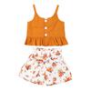 Elroy 2 шт. Детский наряд Одежда Девочка Шорты с принтом Брюки Топ с оборками Жилет на пуговицах