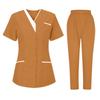 Женская модная короткая футболка с V-образным вырезом, узорчатая, с карманом, рабочий комплект