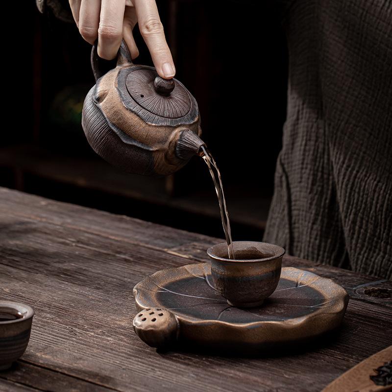 Винтажный чайник Lotus, ручная работа, грубая керамика, чайная утварь, керамическая посуда для заваривания чая в стиле кунг-фу, инструменты для заваривания чая, чайник, горшок