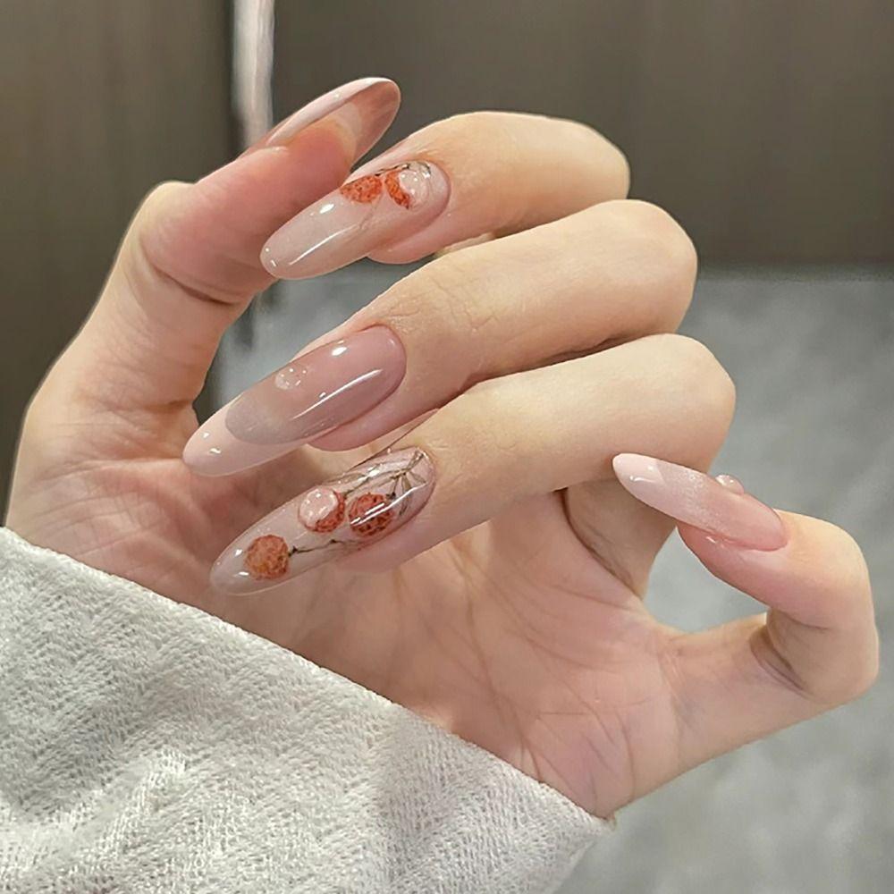 24/30PCS Ink Painting Fake Nail Spice Glitter Nail Tips Fashion Press on Nails  for Women Girl