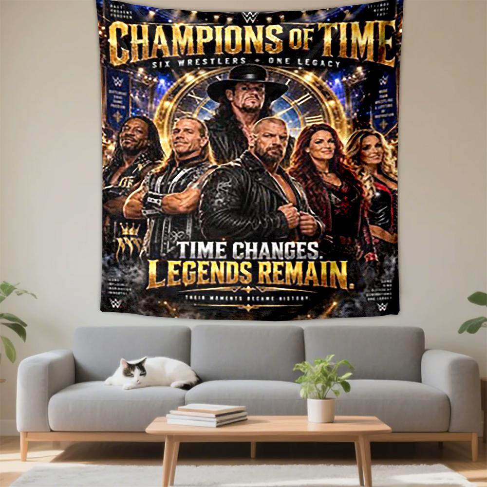"Champions of Time Wrestling Legends Art Patterned tapestry for bedroom and living room home decor"