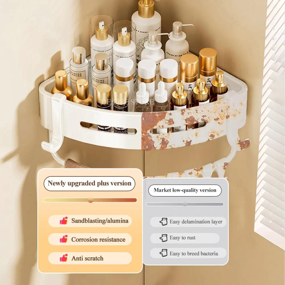 White Shower Corner Shelf With Hook Towel Holder Wall Mounted Bathroom Organizer Aluminum Shampoo Holder Bathroom Accessories
