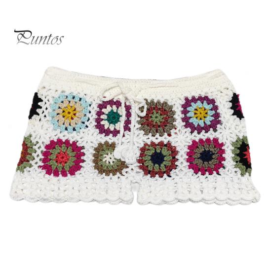 Женские вязаные крючком пляжные шорты с цветным принтом, супер короткие шорты с эластичной резинкой на талии и высокой талией, облегающие шорты бикини для отпуска