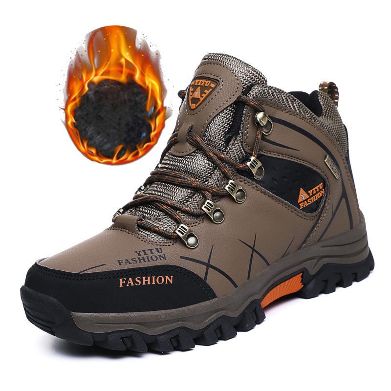 Мужские водонепроницаемые кожаные походные ботинки - Утепленные, средней высоты, морозостойкие для осени и зимы