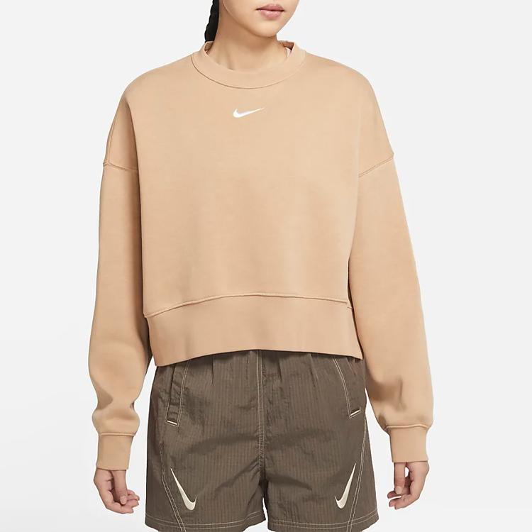 Nike Толстовка с круглым вырезом и вышитым логотипом, женские топы, горчичный DJ7666-200