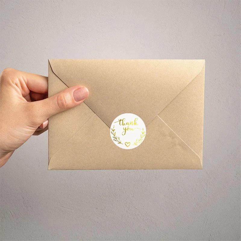 500 Наклеек/рулон Наклеек «Спасибо» из золотой фольги Коробки для подарочных карт Украшение для упаковки на вечеринку Упаковка для выпечки