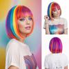 Multicolor Rainbow Wig Short Bob Wig With Bangs Straight Synthetic Cosplay Wig For Women Girls
