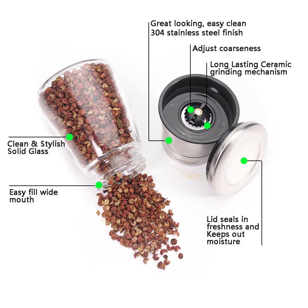 Набор из 2 мельниц для перца и соли из нержавеющей стали с регулируемым керамическим ротором