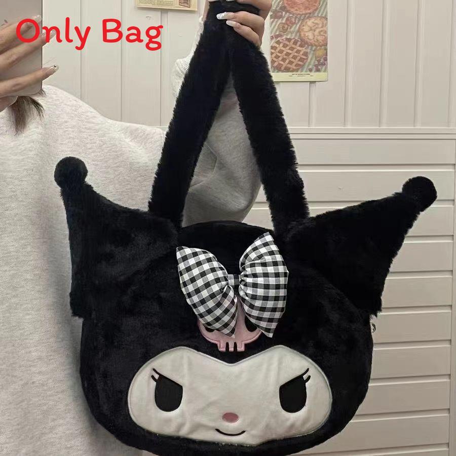 Kuromi Large Tote Bag With Plush Embroidery For Daily Casual Use