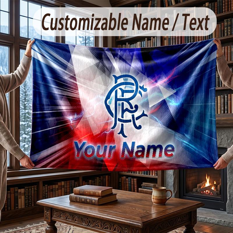Фланелевое одеяло с индивидуальным именем, узор Rangers FC, теплое домашнее украшение