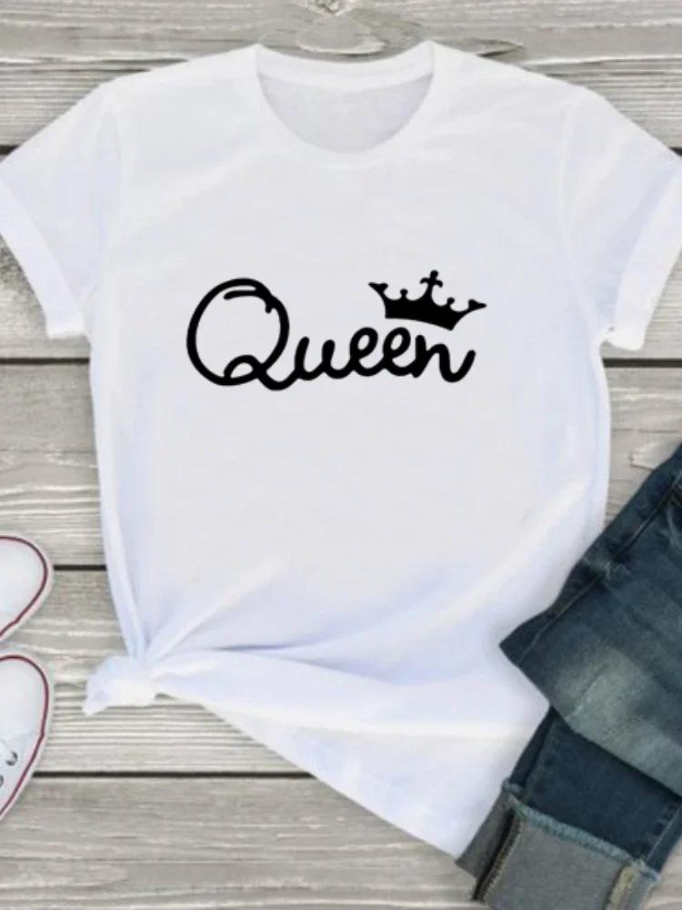 Футболка с принтом «Королева» с буквами, женская, с коротким рукавом, с круглым вырезом, свободная, летняя, для девочек, женская футболка, топы, одежда, женские футболки