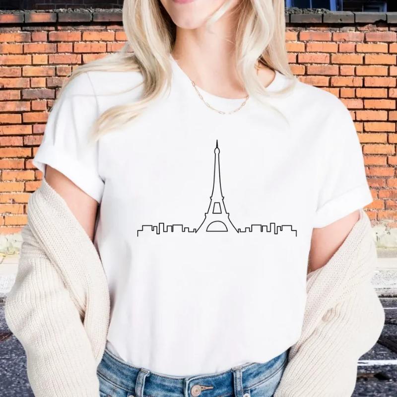 Футболка с Эйфелевой башней: Футболка с арт-рисунком города Paris, Франция, Футболки для путешествий, Модный топ, Подарок для мужчин и женщин