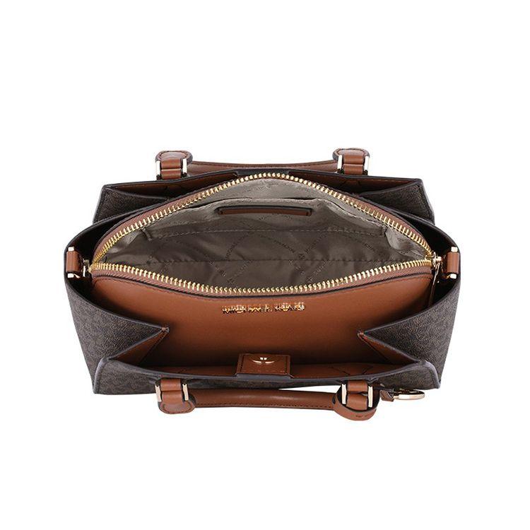 Michael Kors MK Daria Monogram Logo Pendant Vintage Leather Tote Shoulder Crossbody Bag Women bags Brown 35S1GDIC1B-BROWN