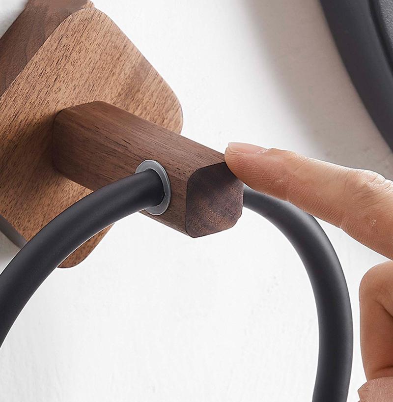 Wood Bathroom Towel Rings Wall Mounted Towels Holder Aluminum Toilet Clothes Holder Hand Towel Holder Bathroom Accessories