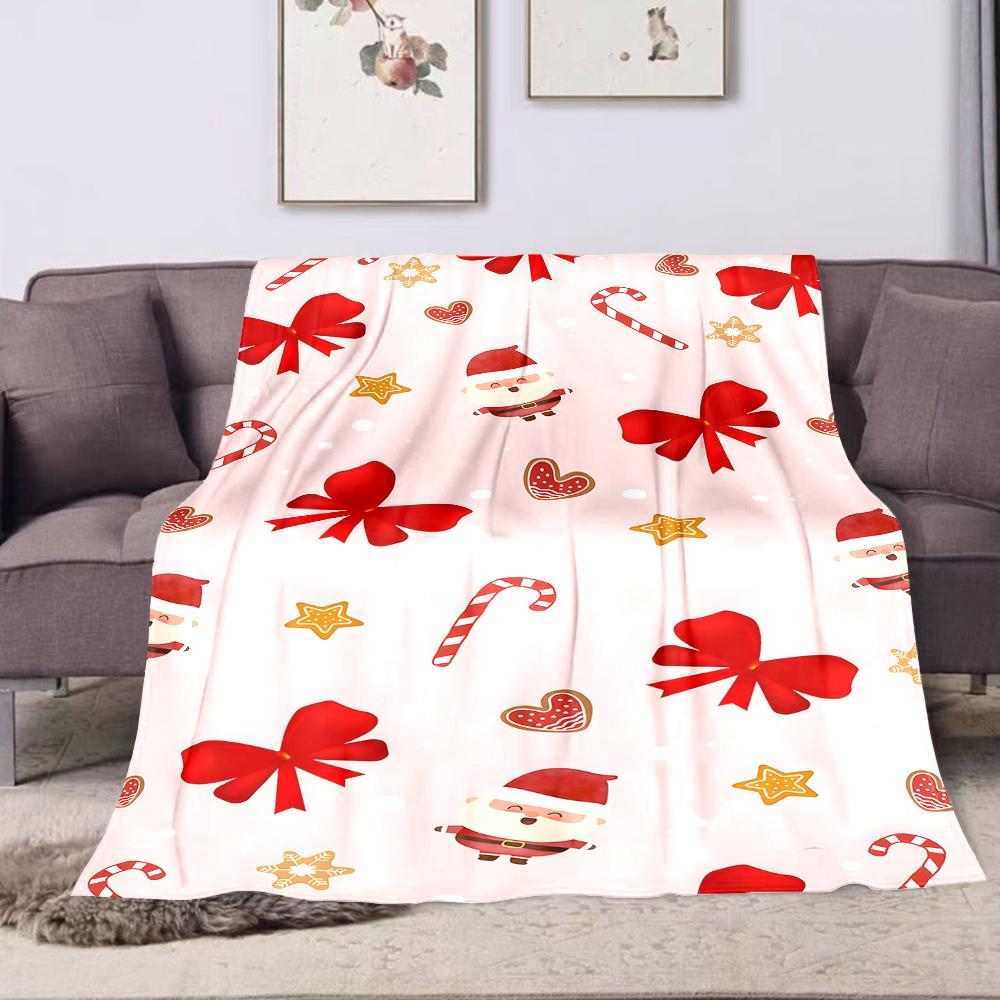 Santa, Candy Canes & Red Bows Pattern Patterned flannel blanket perfect for the bedroom living room, sofa, or a little nap