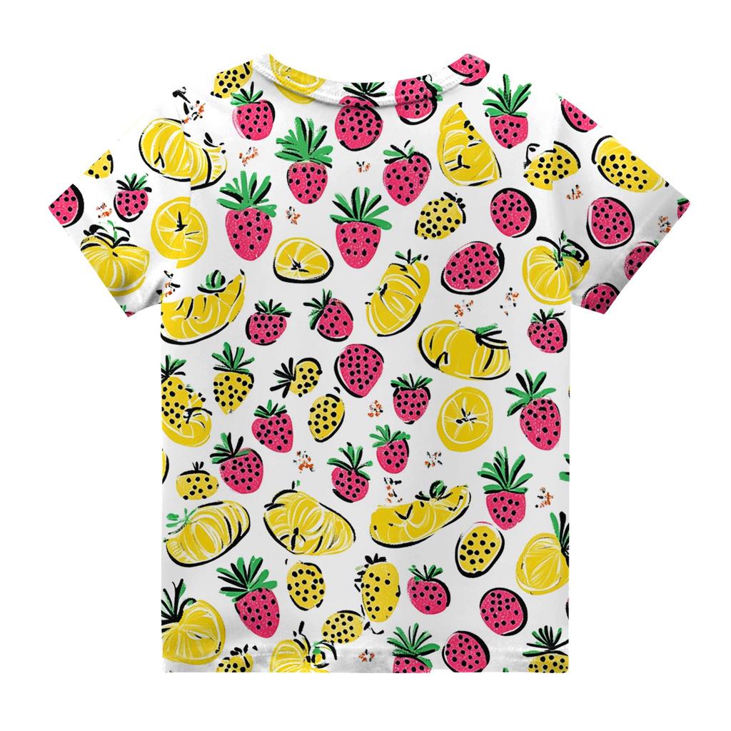 Children's Fashion Casual Short Sleeve Plant Printed Round Neck T-Shirt Top