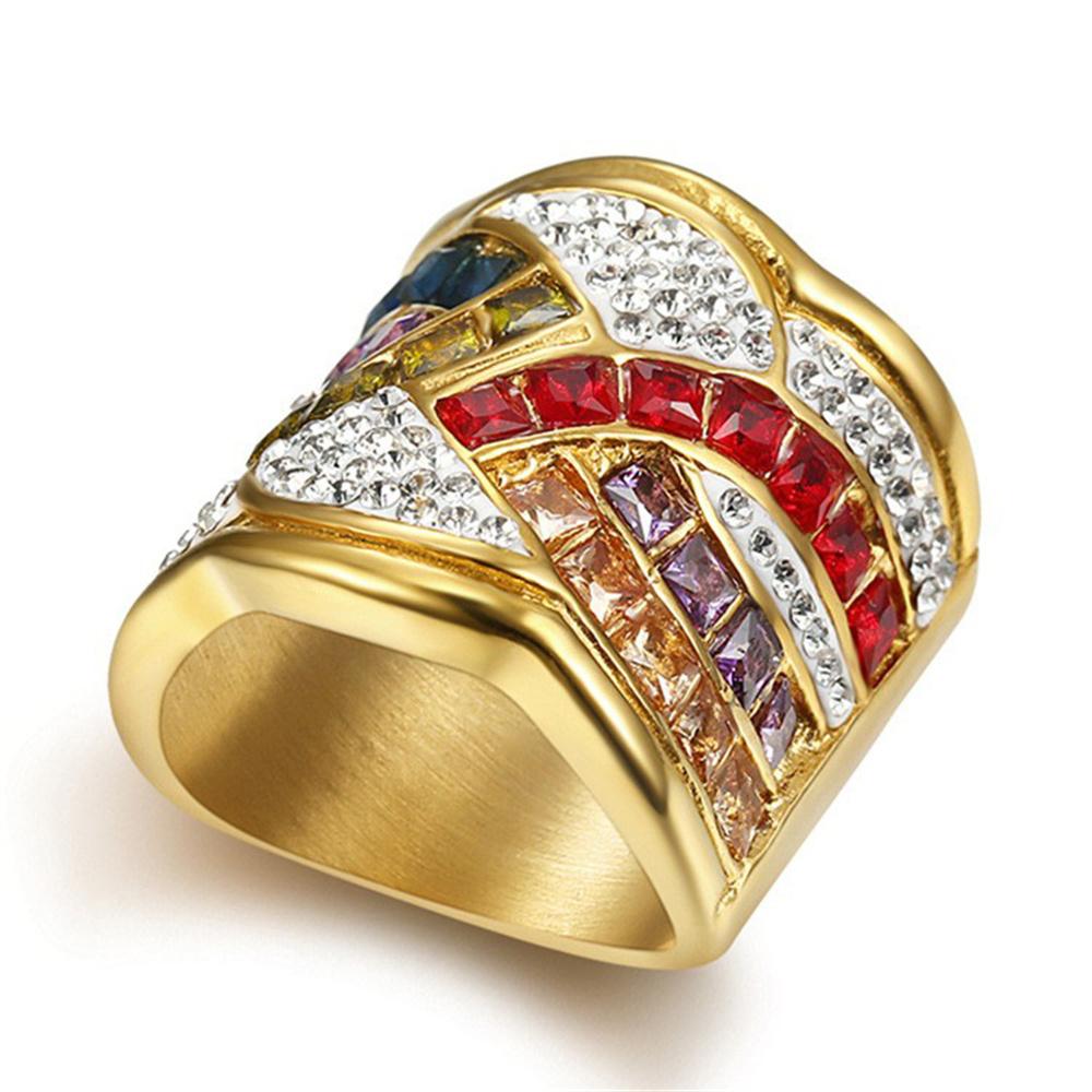 Hip Hop Iced Out Bling Big Oval Ring Female Gold Color Stainless Steel Large Cocktail Rings For Women Party Jewelry Gift