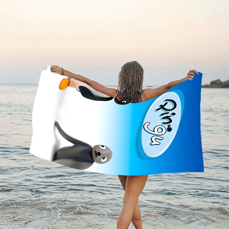1pc Pingu3 Beach Towel, Beach and Seaside Swimming Pool Equipment, Fashion Pattern, Rectangular, Travel Essentials