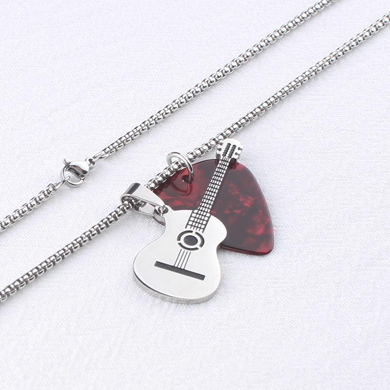 Men's Stainless Steel Guitar Pick Pendant Necklace - Rock Style, Non-fading, Ideal for Couples