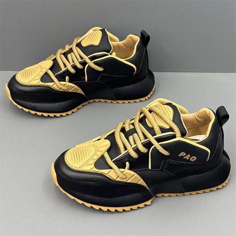 Модные массивные кроссовки для мужчин, дизайнерские туфли с закрытым дном, модные повседневные туфли из натуральной воловьей кожи с увеличенной внутренней платформой