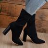 Модные сексуальные женские короткие сапоги с острым носком на толстом высоком каблуке, новые темпераментные сапоги из флока длиной до середины икры, современные туфли
