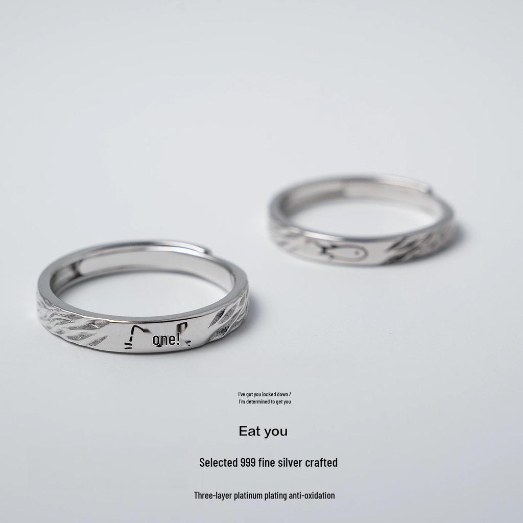 Kitten Has You 999 Silver Couple Rings: Niche Design Valentine's Day Pure Silver Rings