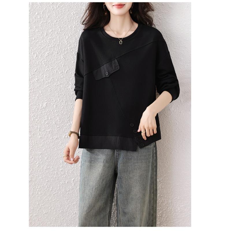 DIMANAF 2025 Женские худи и футболки больших размеров Черная осенняя футболка с длинным рукавом Свободные повседневные топы Футболки