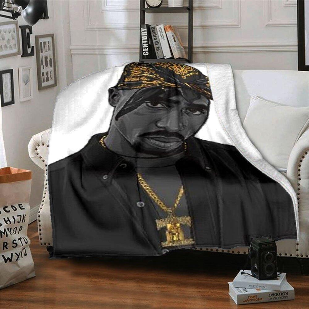 1pc 2PacHip Hop Blanket Soft Lightweight All Season Multi Purpose Throw for Sofa, Bed, Office & Picnics, French Style with Iconic Album Art & Quotes