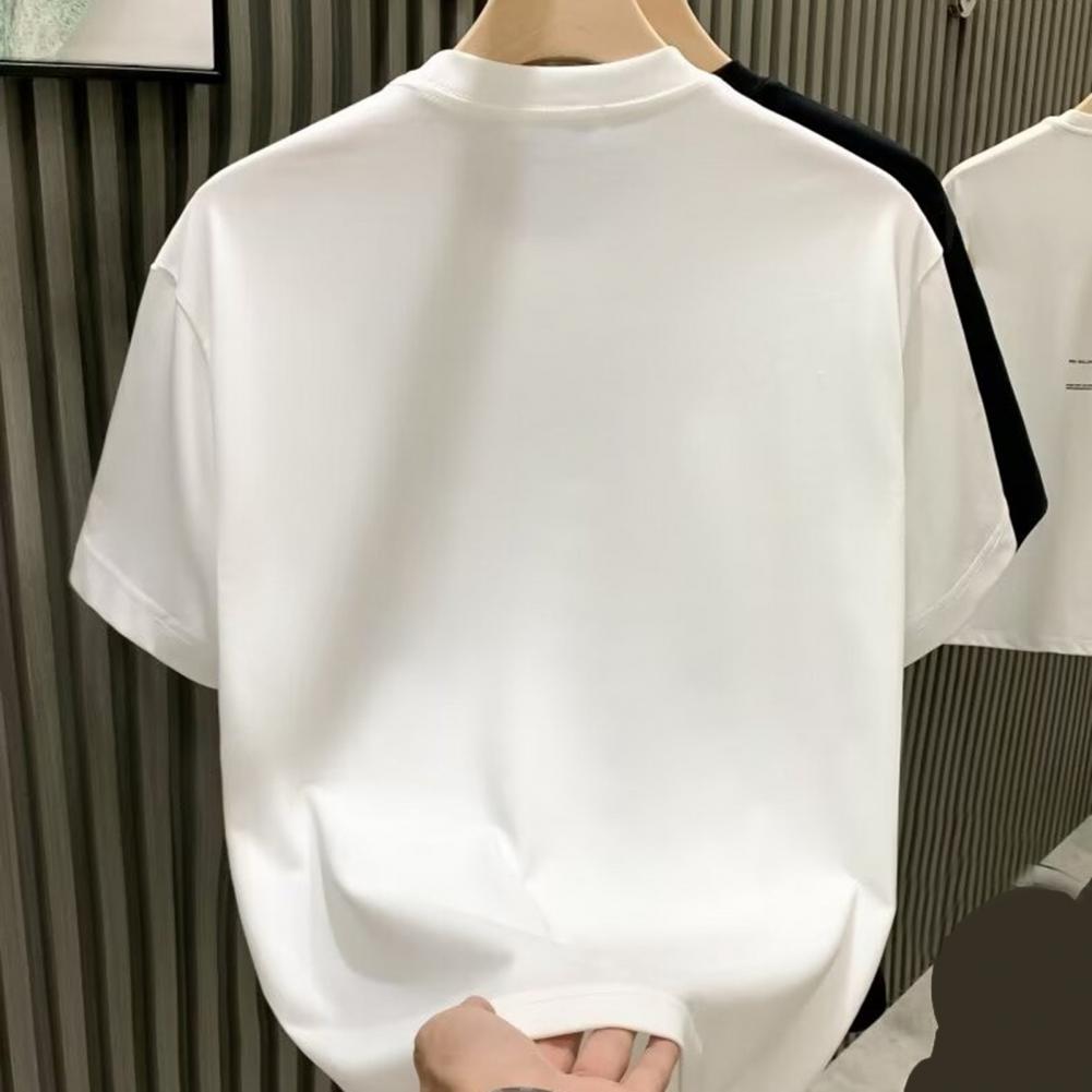 Summer Couple T-shirt Rhinestone Decor Round Neck Plus Size Short Sleeves Loose Pullover Solid Color Mid Length Unisex Daily Top