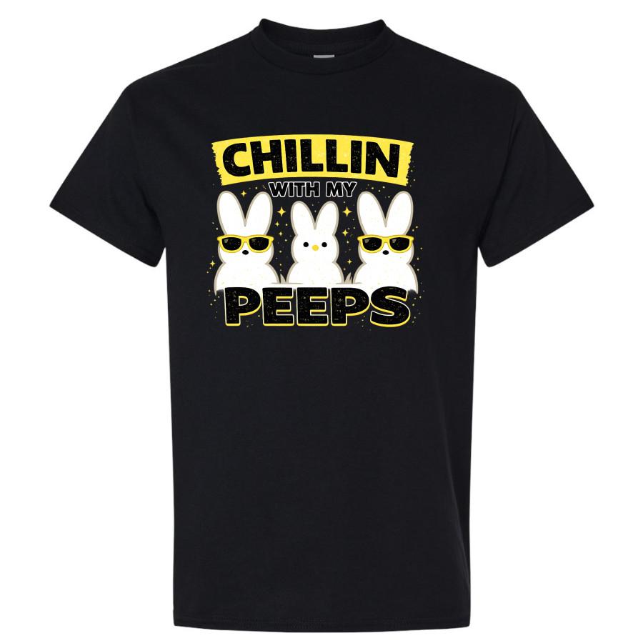 Chillin w/ My Peeps Easter Bunny T Shirt Cute Rabbit Sunglasses Funny Tee Gift