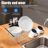 Adjustable Sink Dish Drying Rack Carbon Steel Tableware Rack with Nonslip Rubber Arm and Utensil Holder Kitchen Fruit Drainer