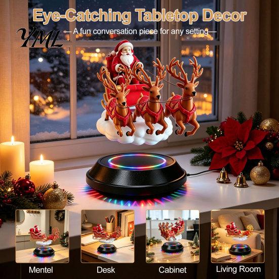 Office Desk Christmas Ornament Floating Santa Sleigh, Magnetic Levitation Santa's Flying Sleigh Ornament, Holiday Centerpiece for Fireplaces