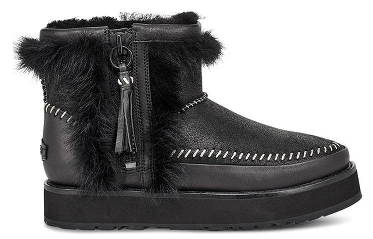 Women's Boots UGG Fluff Punk Boot Fleece Lined Black Women's