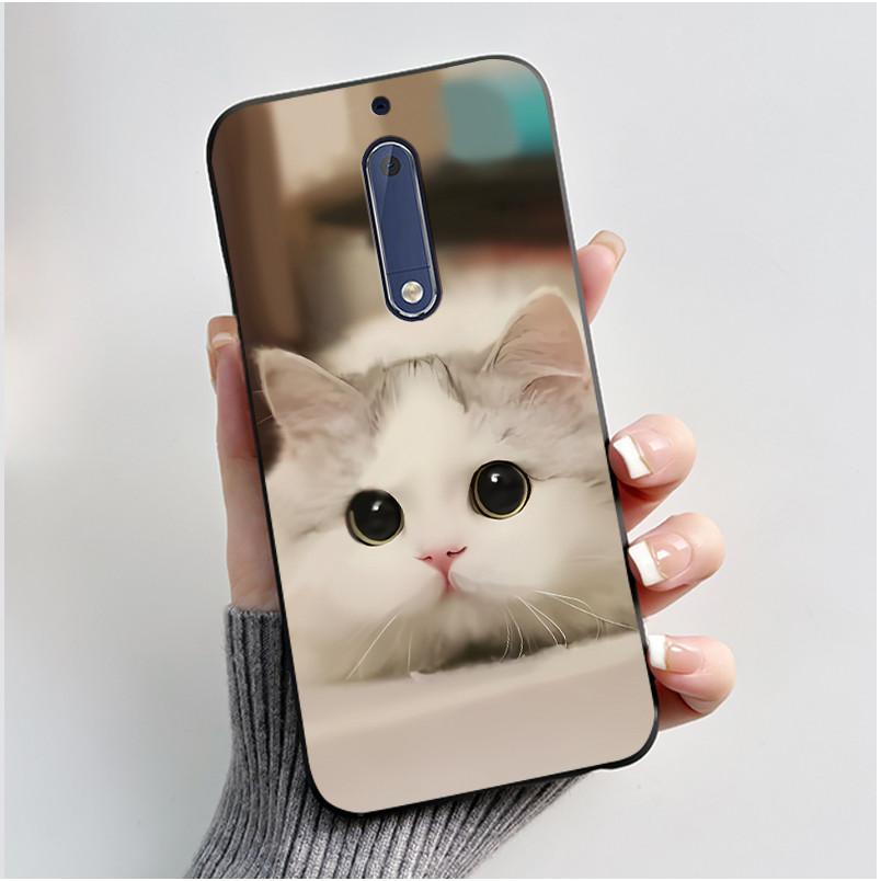 Чехол Для Nokia 5 Эстетичный Модный Милый Кот Мультяшный Черный Мягкий ТПУ Чехол для Телефона Для Nokia 5 Чехол-Бампер TA-1053 TA-1024