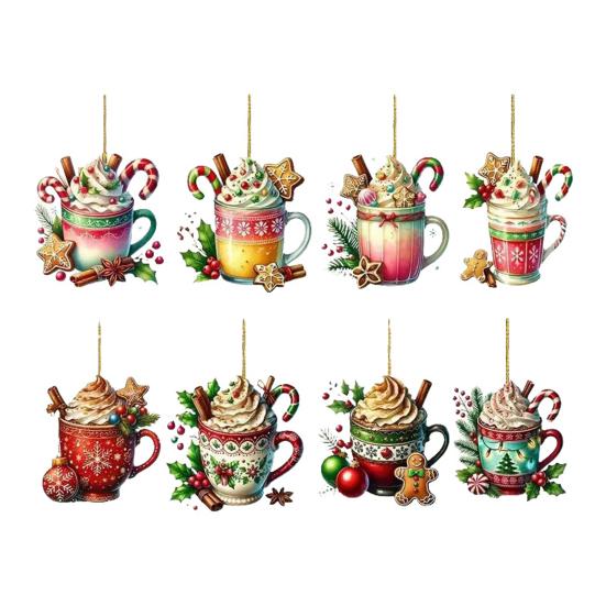 8 шт. Рождественские украшения, подвесные чашки кофе какао, украшения для рождественской елки, 2D, плоские акриловые украшения