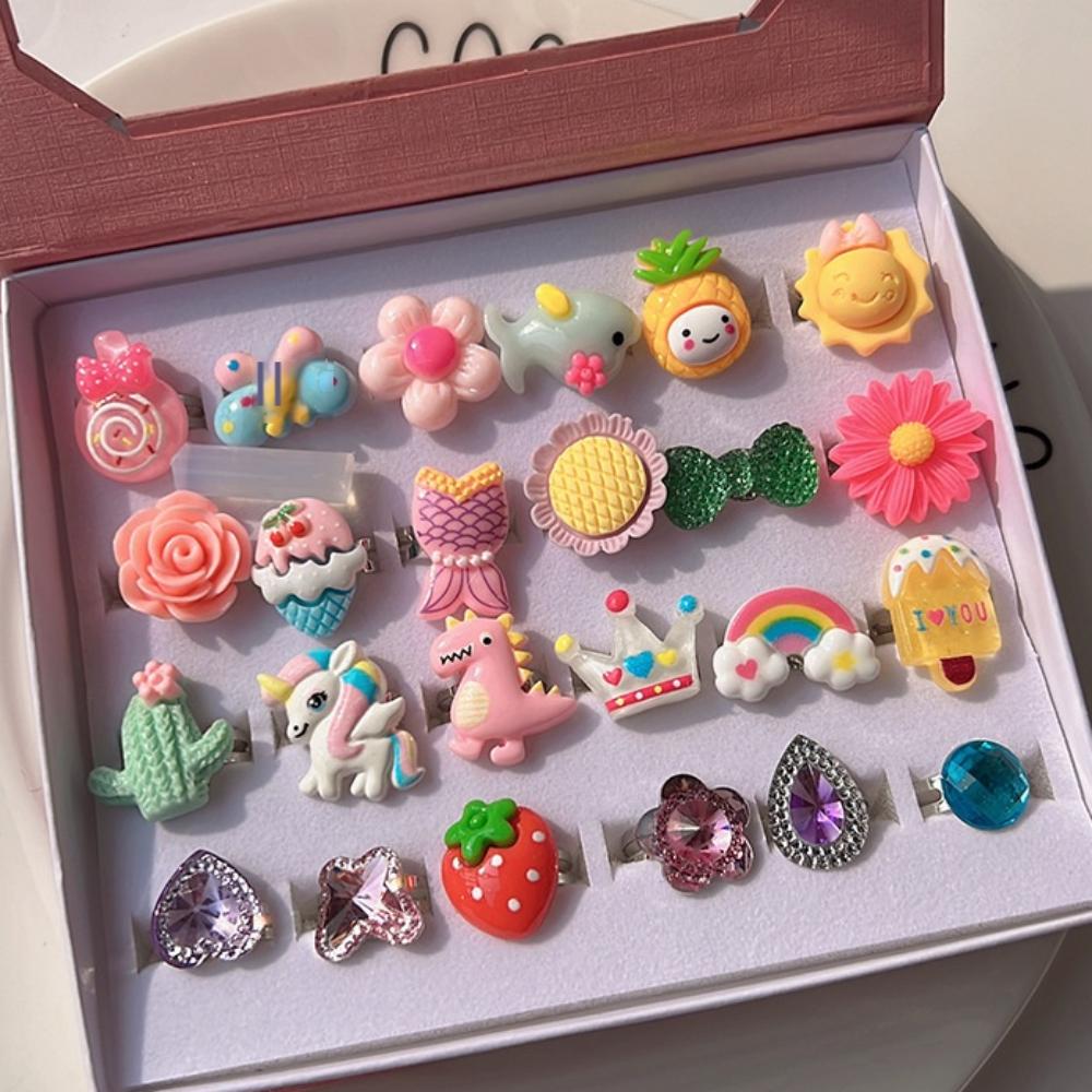 24 шт./набор Яркий цвет Мультяшные детские кольца Набор Мультяшные животные Набор колец Игрушка Девочки