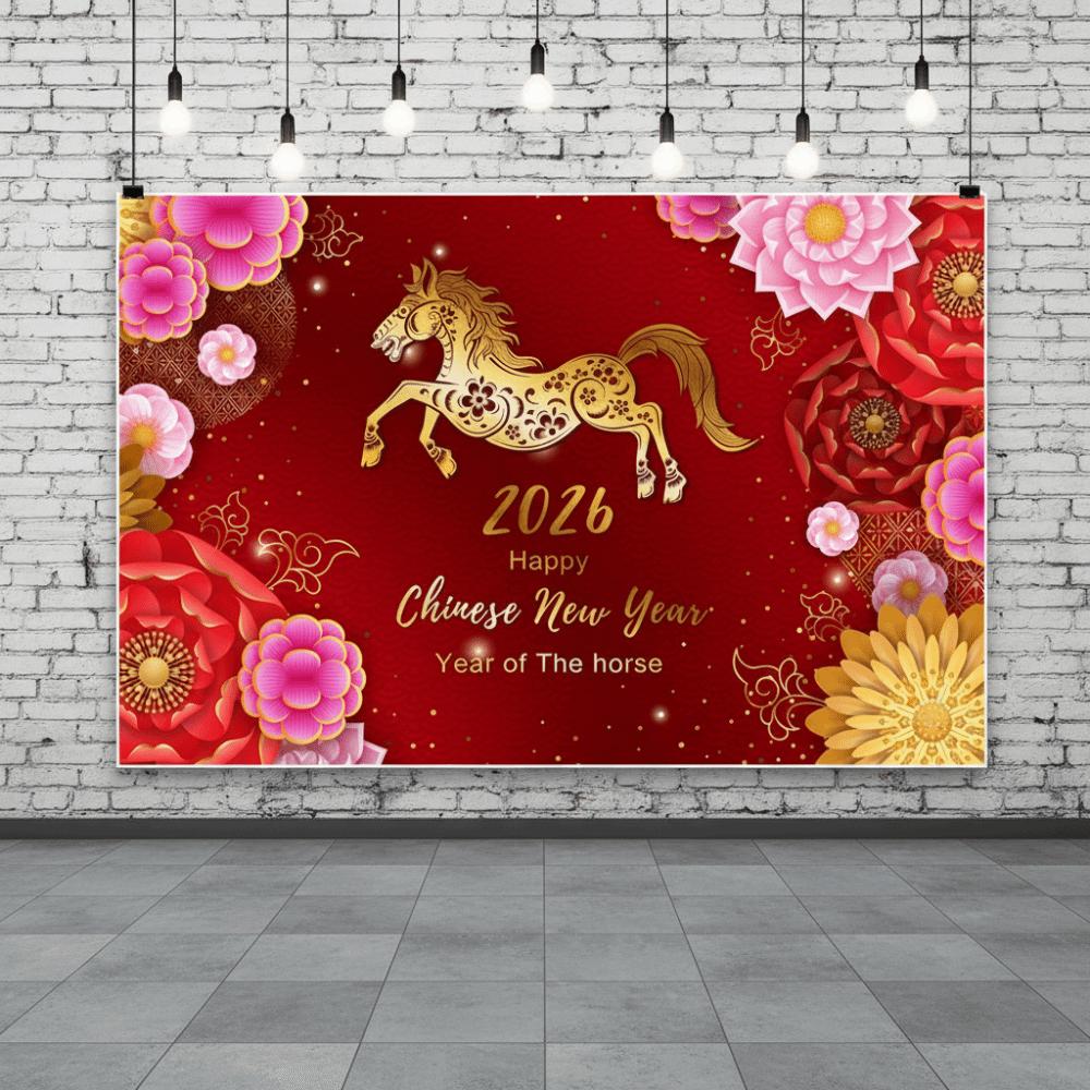 New Style Chinese New Year Decoration Red Gold Photography Background  Cross Border