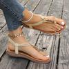 Fashion Bohemian Style Women's Beaded Flat Sandals Casual Clip Toe Soft Sole Beach Shoes Woman Lightweight Elastic Band Summer Sandals