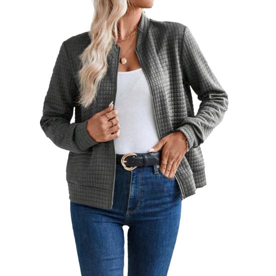 Женская куртка на молнии с длинными рукавами, воротником-стойкой, вафельное пальто, повседневная приталенная толстовка, осенняя верхняя одежда