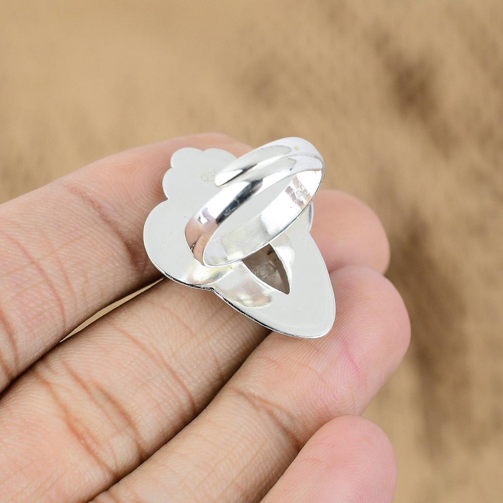 Gift For Her 925 Silver Natural Golden Rutile Multi Stone Flower Adjustable Ring