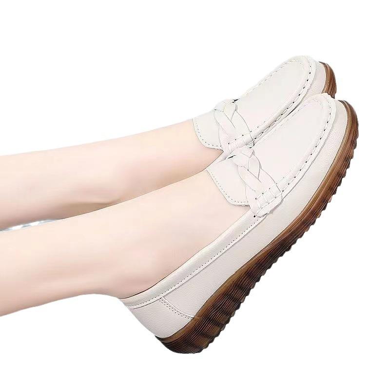 Кожаные туфли Doudou женские 2024 года, осень, новые, с неглубоким горлом, с плоским дном, универсальные, нескользящие, с мягкой подошвой, повседневные, для мам и медсестер, кожаные туфли