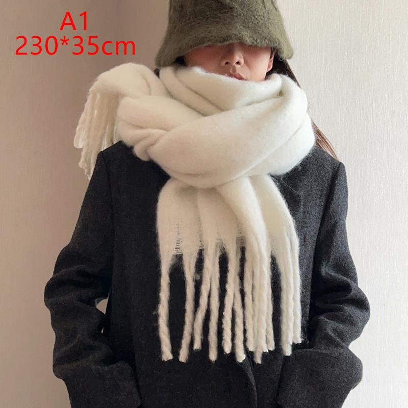 Solid Color Warm Women'S Winter Scarf Thickened Knitting Thick Tassel Shawl Scarf Women Men Scarf Accessories