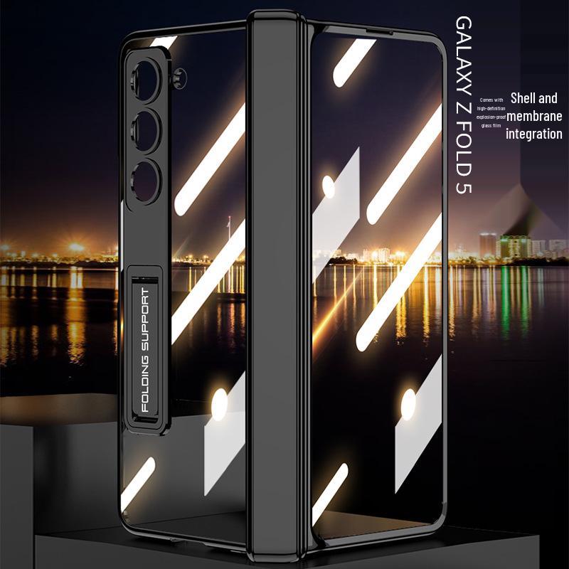 Samsung Z Fold5 Электроокрашенный прозрачный чехол с защитой шарнира и подставкой для складного экрана